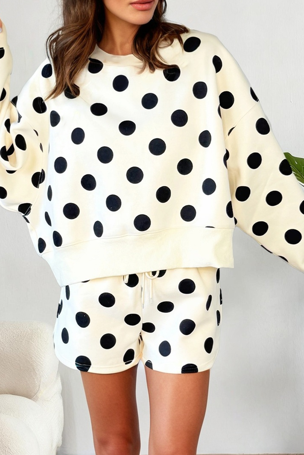 Polka Dot Pullover & Drawstring Shorts Set