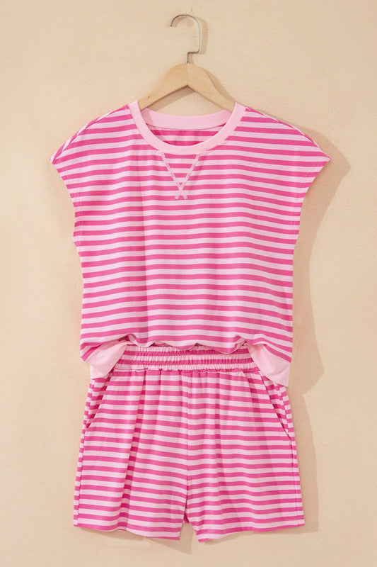 Striped Cap-Sleeve Tee & Shorts Set