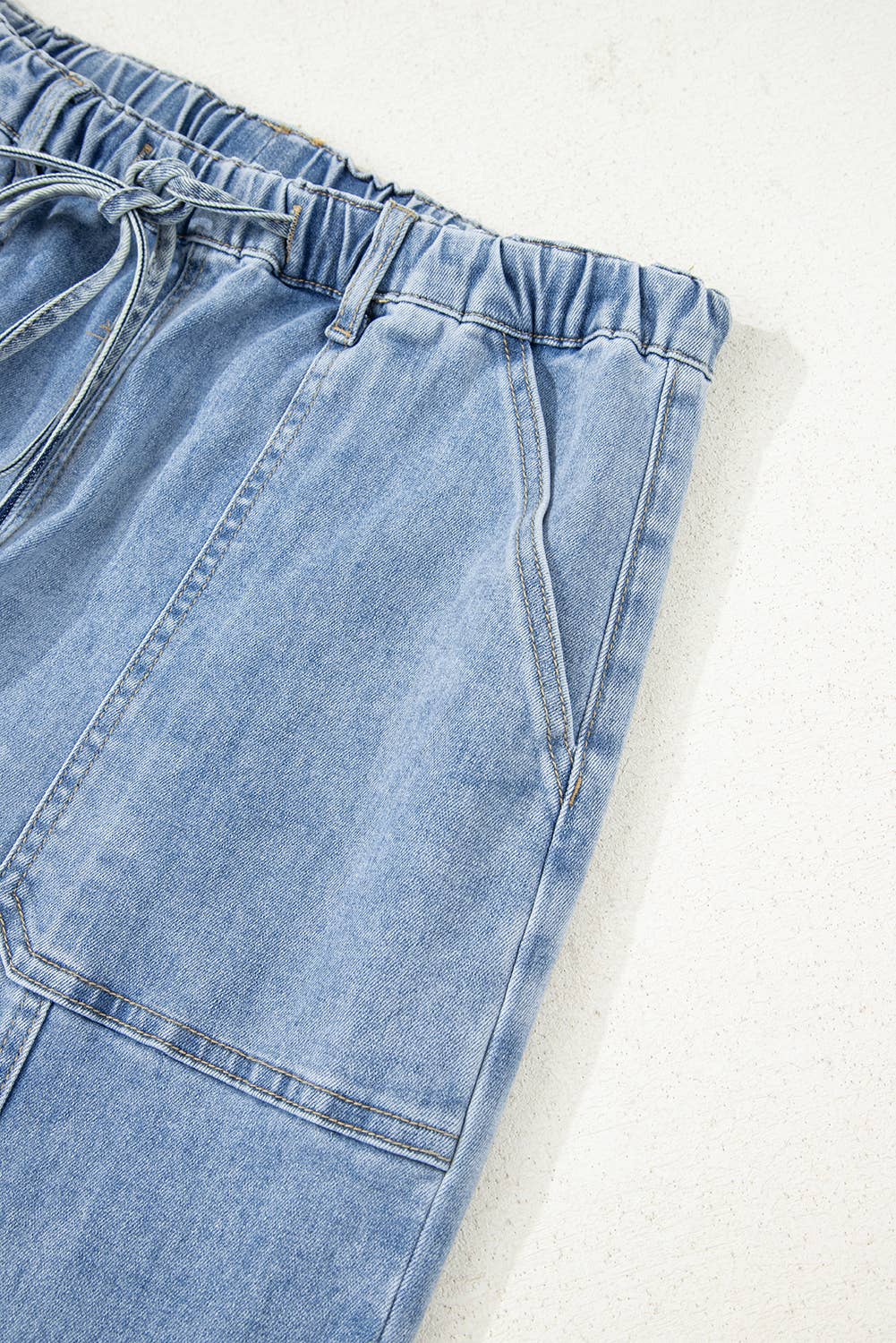 Drawstring Raw-Hem Wide-Leg Jeans