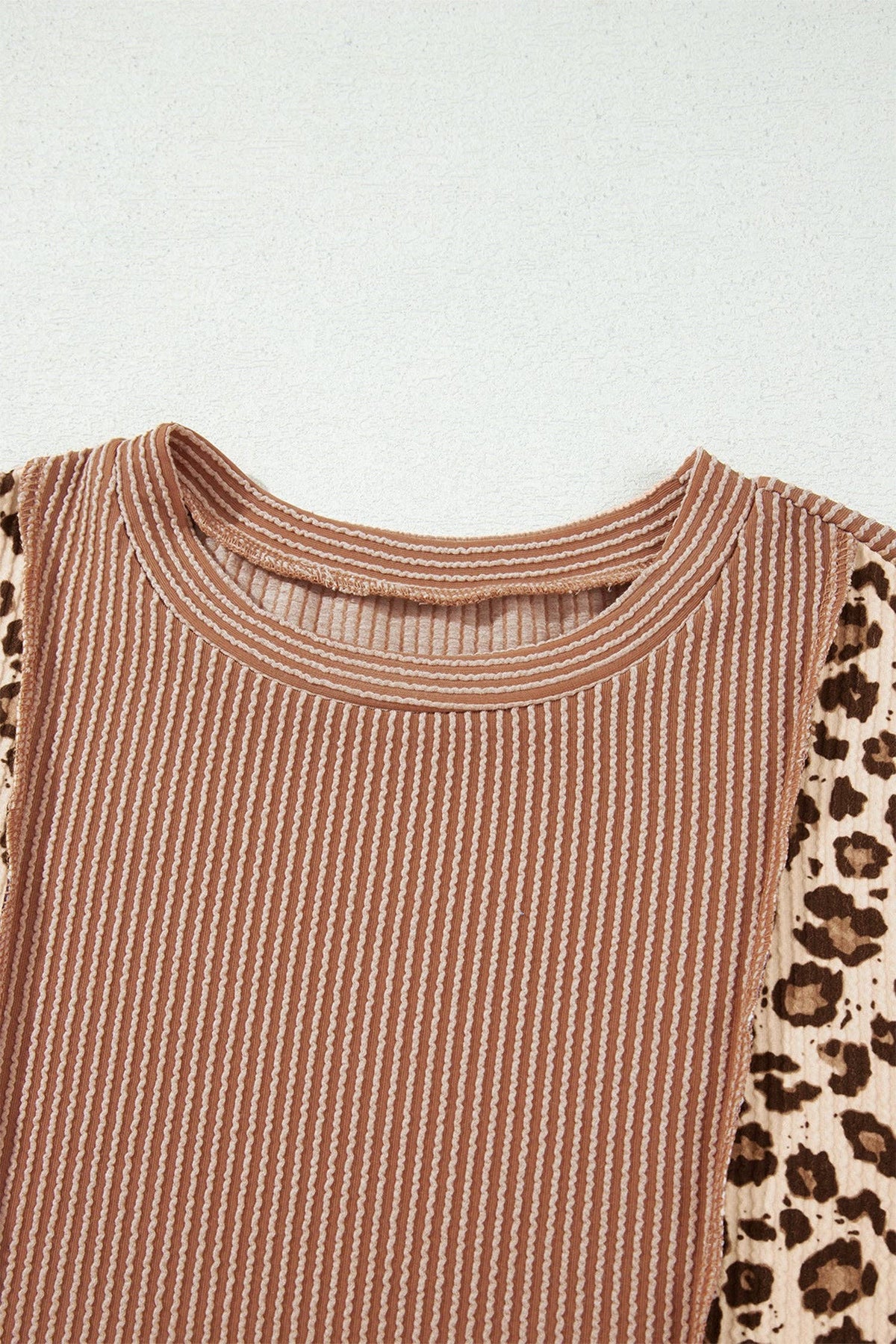 Leopard Reverse-Seam Corded Knit Top