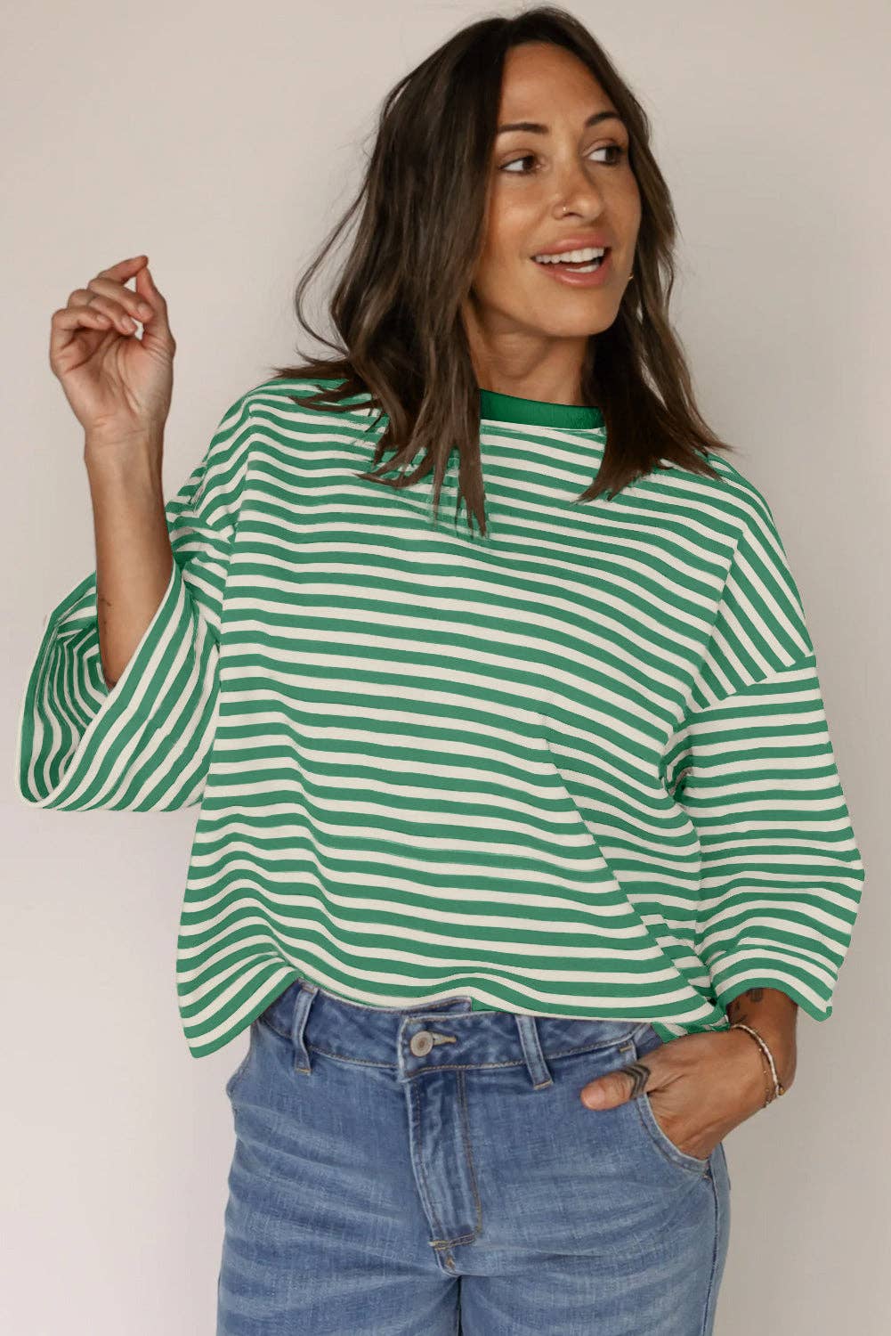 Green Striped Knit Bow-Back Top