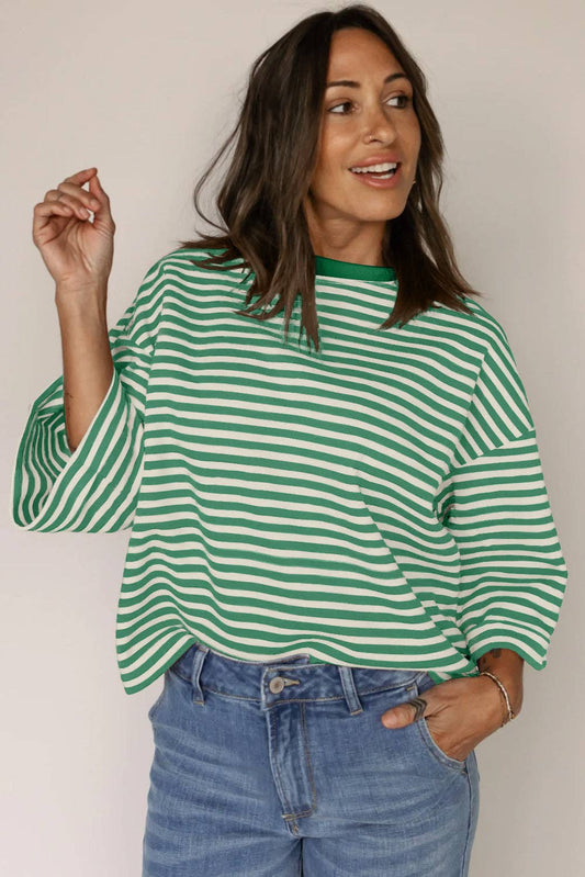 Green Striped Knit Bow-Back Top