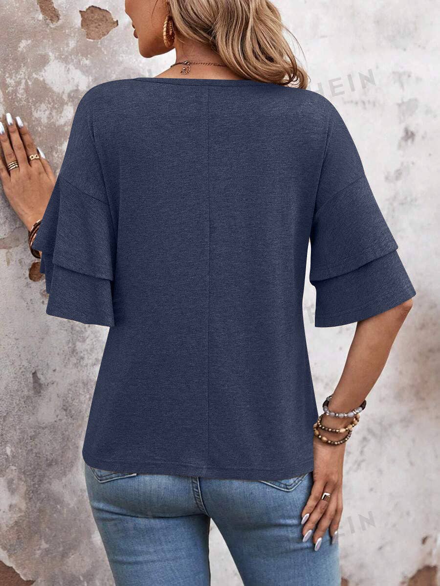 Flutter Sleeve V-Neck Blouse