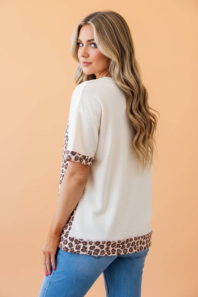 Leopard Ribbed Uneven-Hem Tee