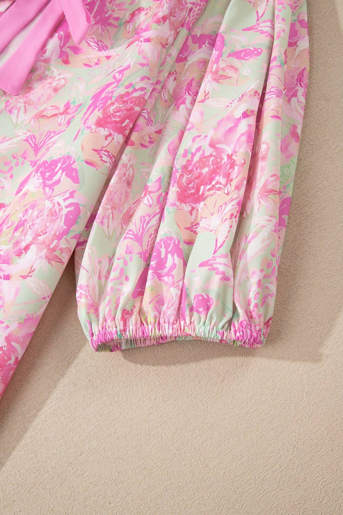 Floral Ribbon-Tie Puff-Sleeve Blouse