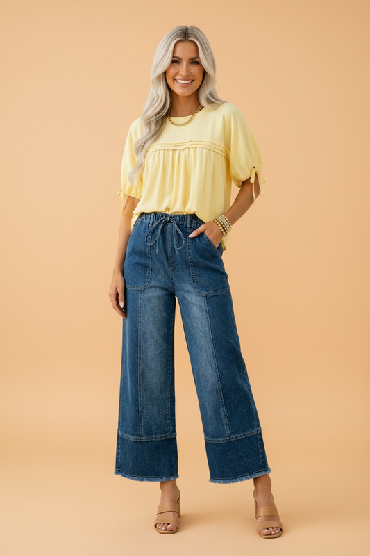 Raw-Hem Wide-Leg Denim Pants