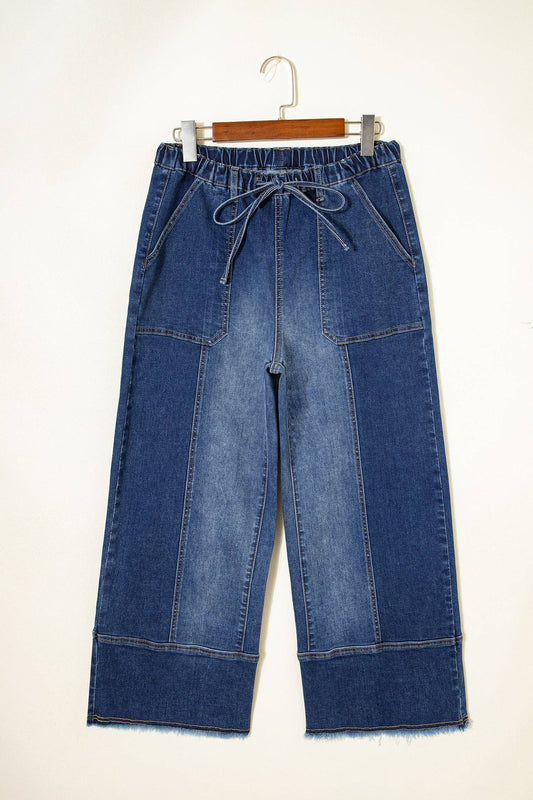Raw-Hem Wide-Leg Denim Pants