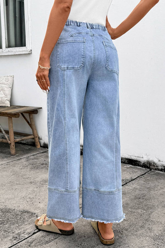 Drawstring Raw-Hem Wide-Leg Jeans