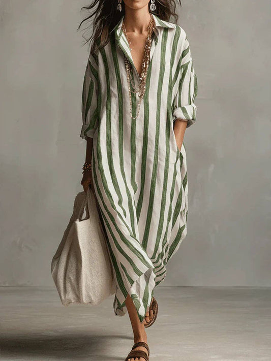 Striped V-Neck Shirt Dress