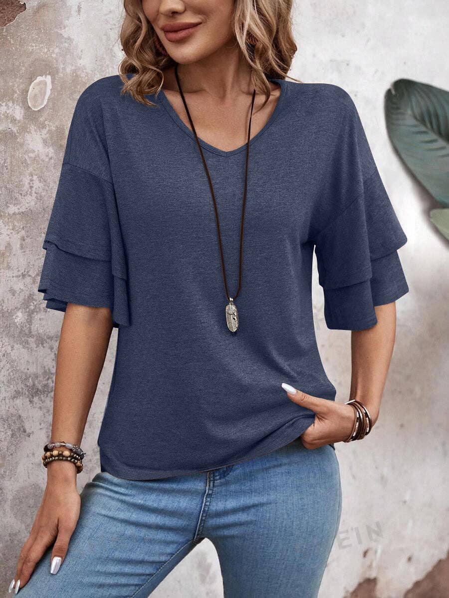 Flutter Sleeve V-Neck Blouse