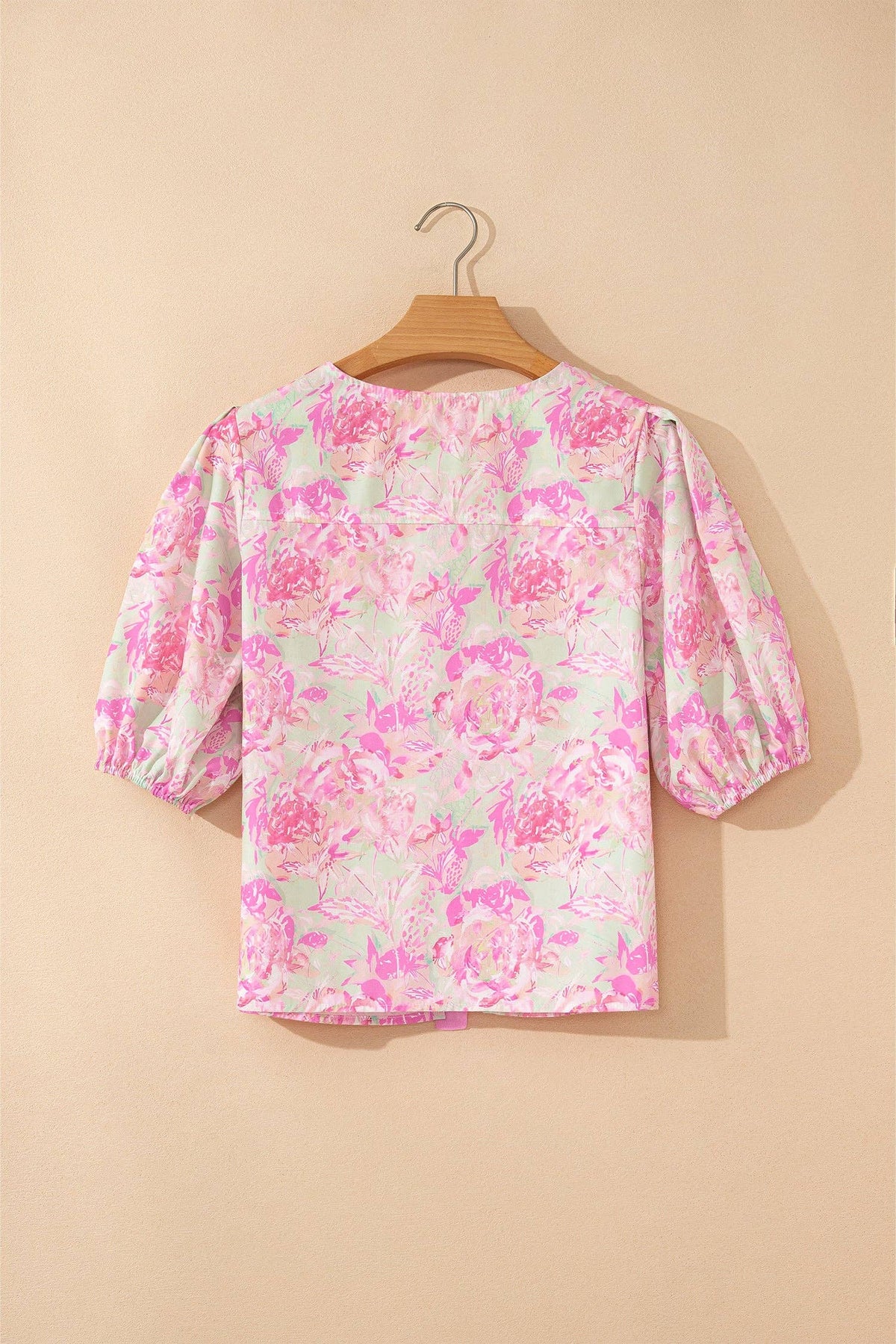 Floral Ribbon-Tie Puff-Sleeve Blouse
