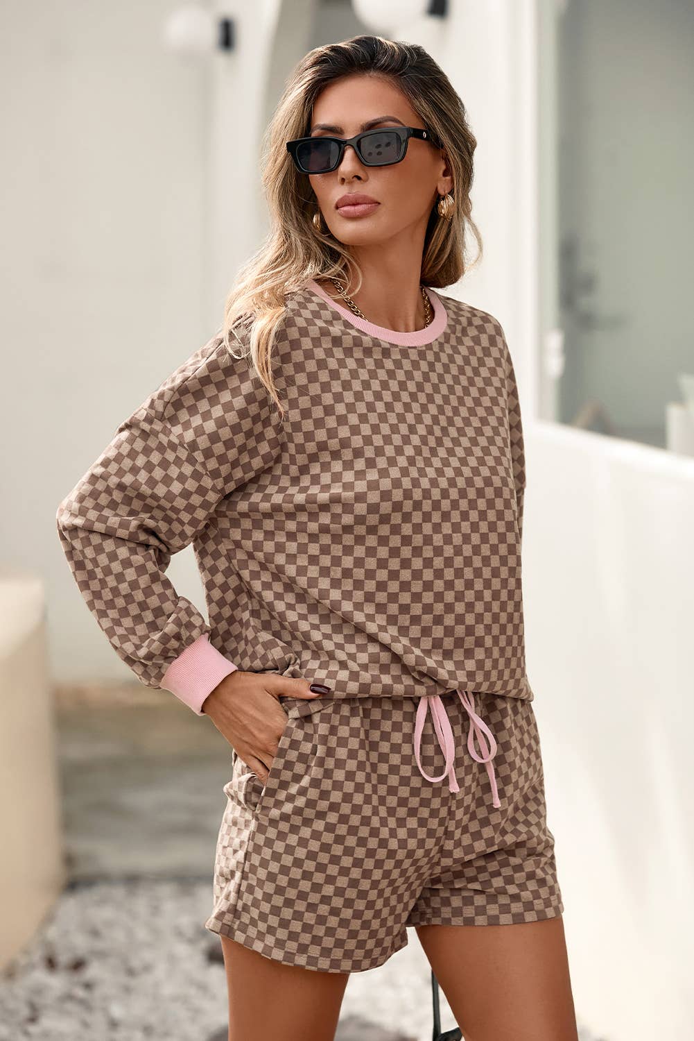 Checkerboard Pullover & Shorts Set