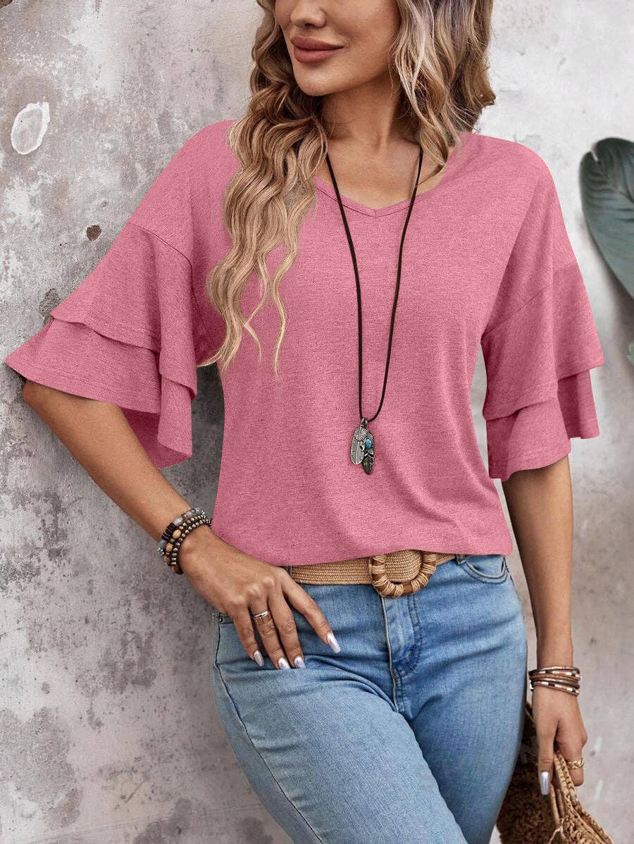 Flutter Sleeve V-Neck Blouse