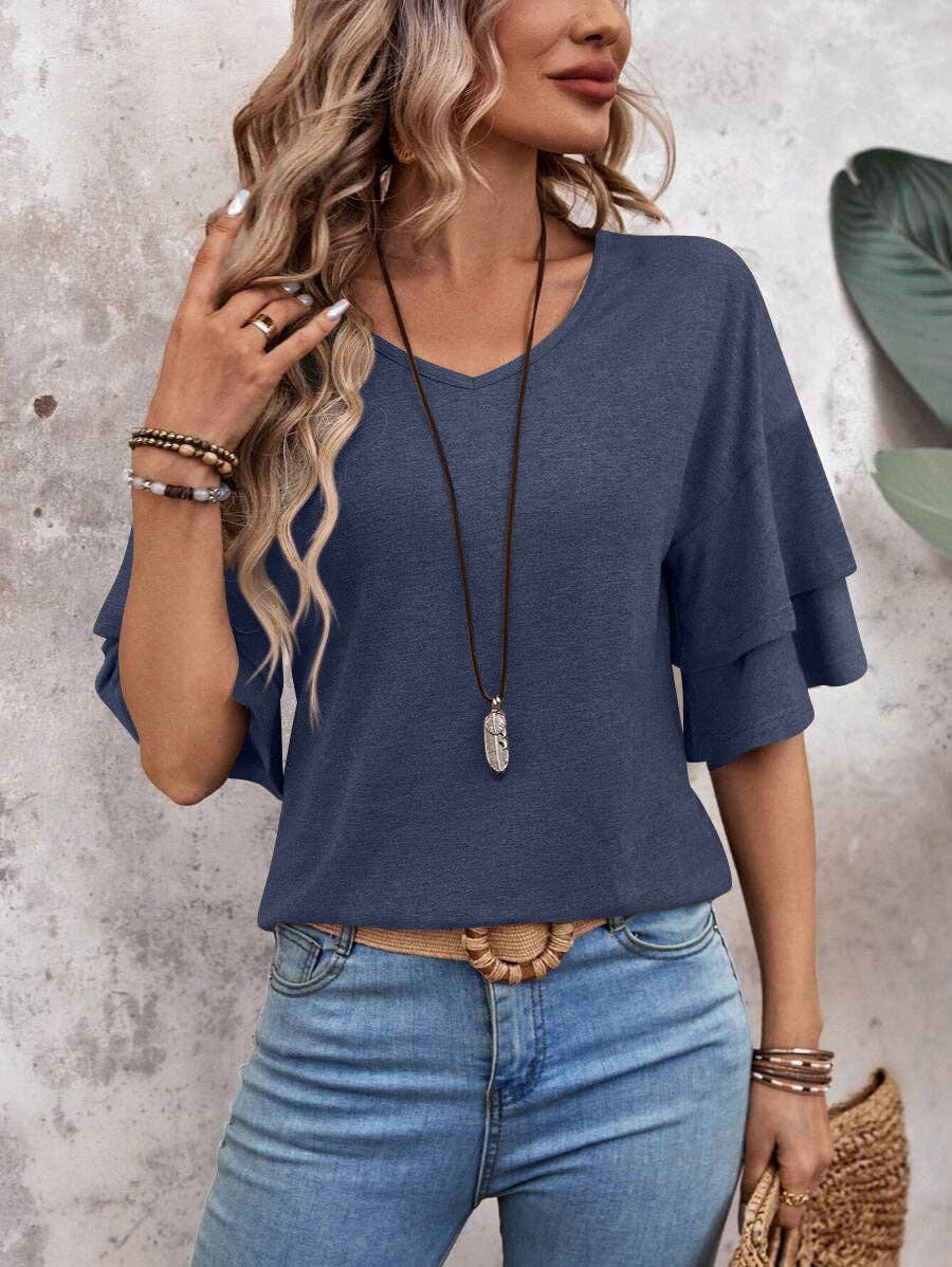 Flutter Sleeve V-Neck Blouse