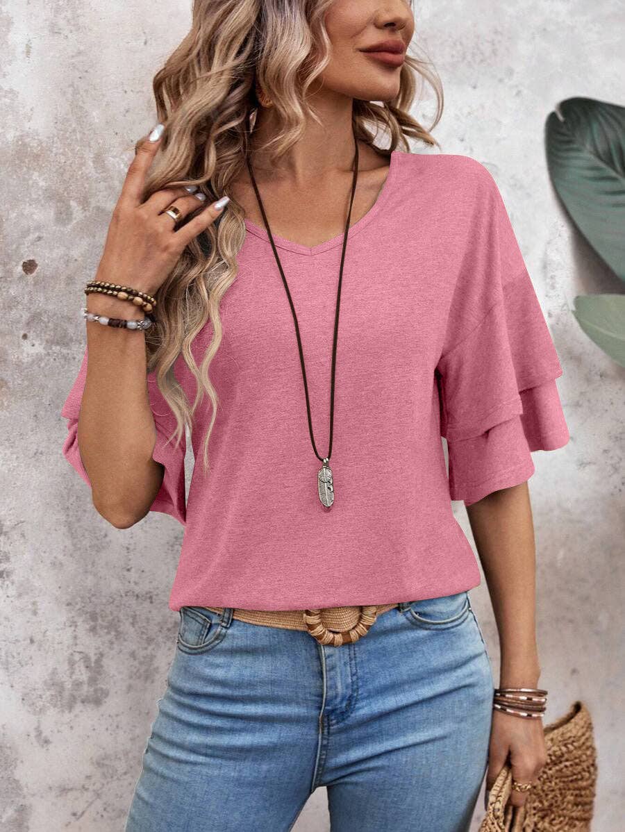 Flutter Sleeve V-Neck Blouse