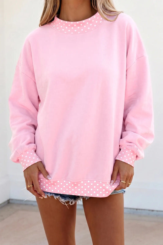Polka Dot Trim Mockneck Sweatshirt