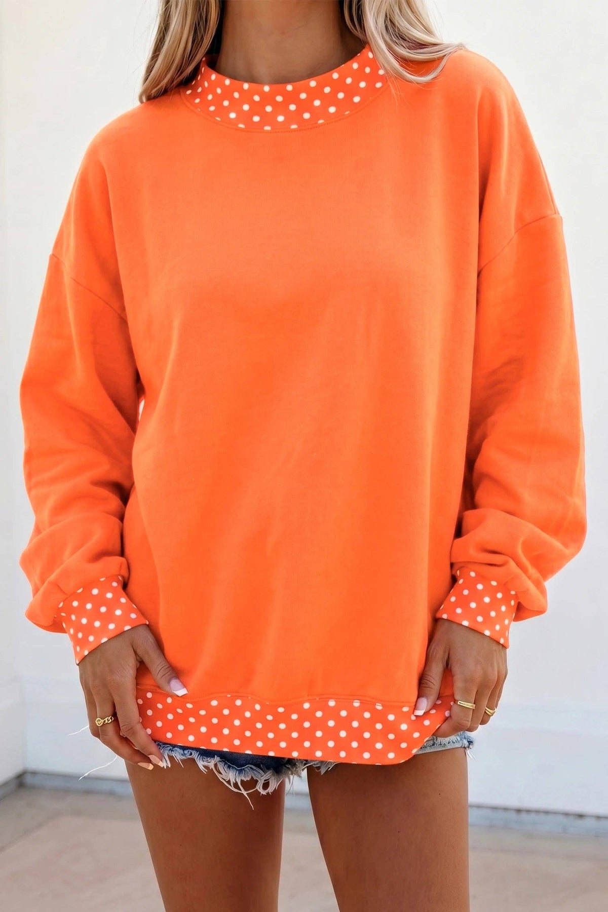Polka Dot Trim Mockneck Sweatshirt