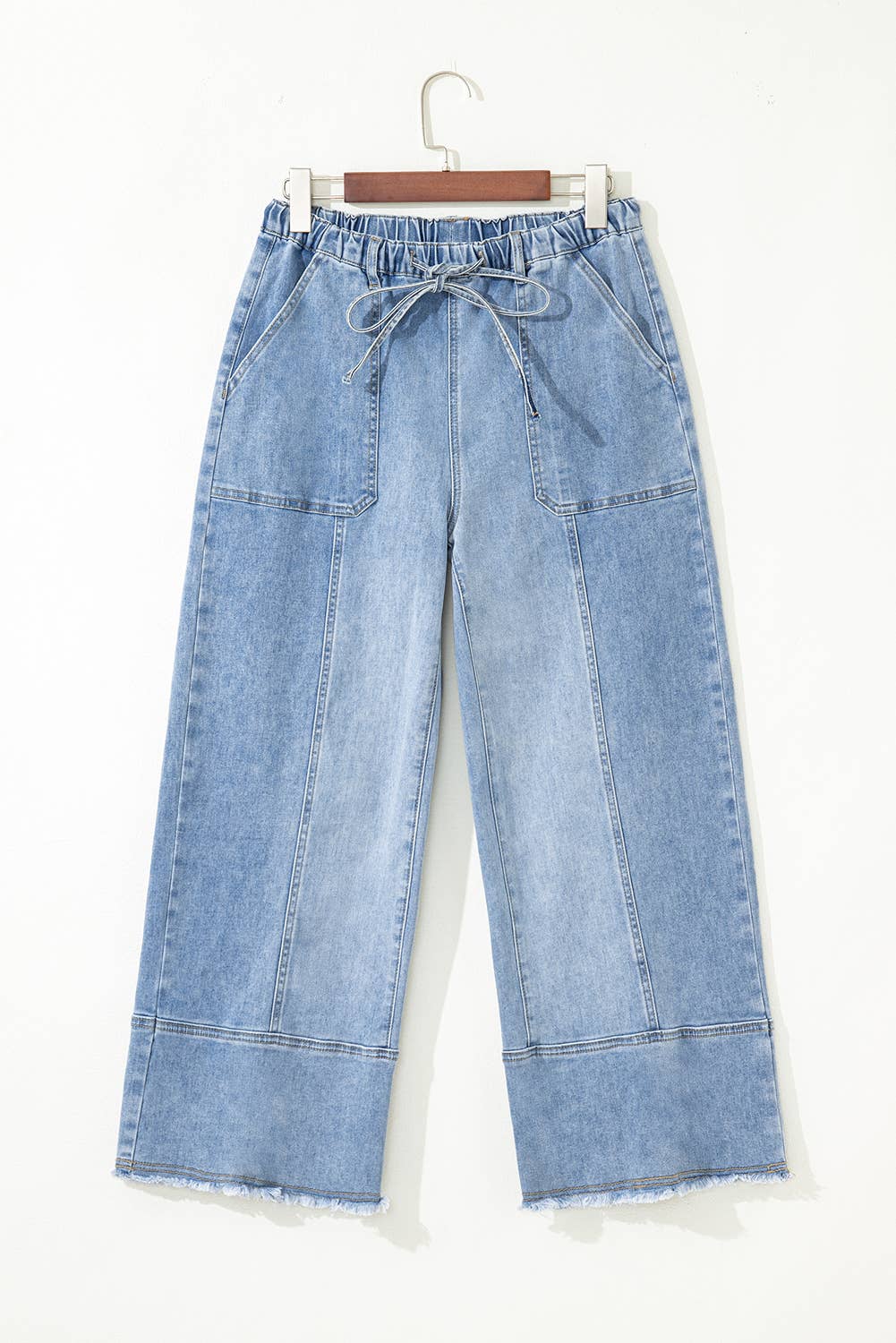 Drawstring Raw-Hem Wide-Leg Jeans