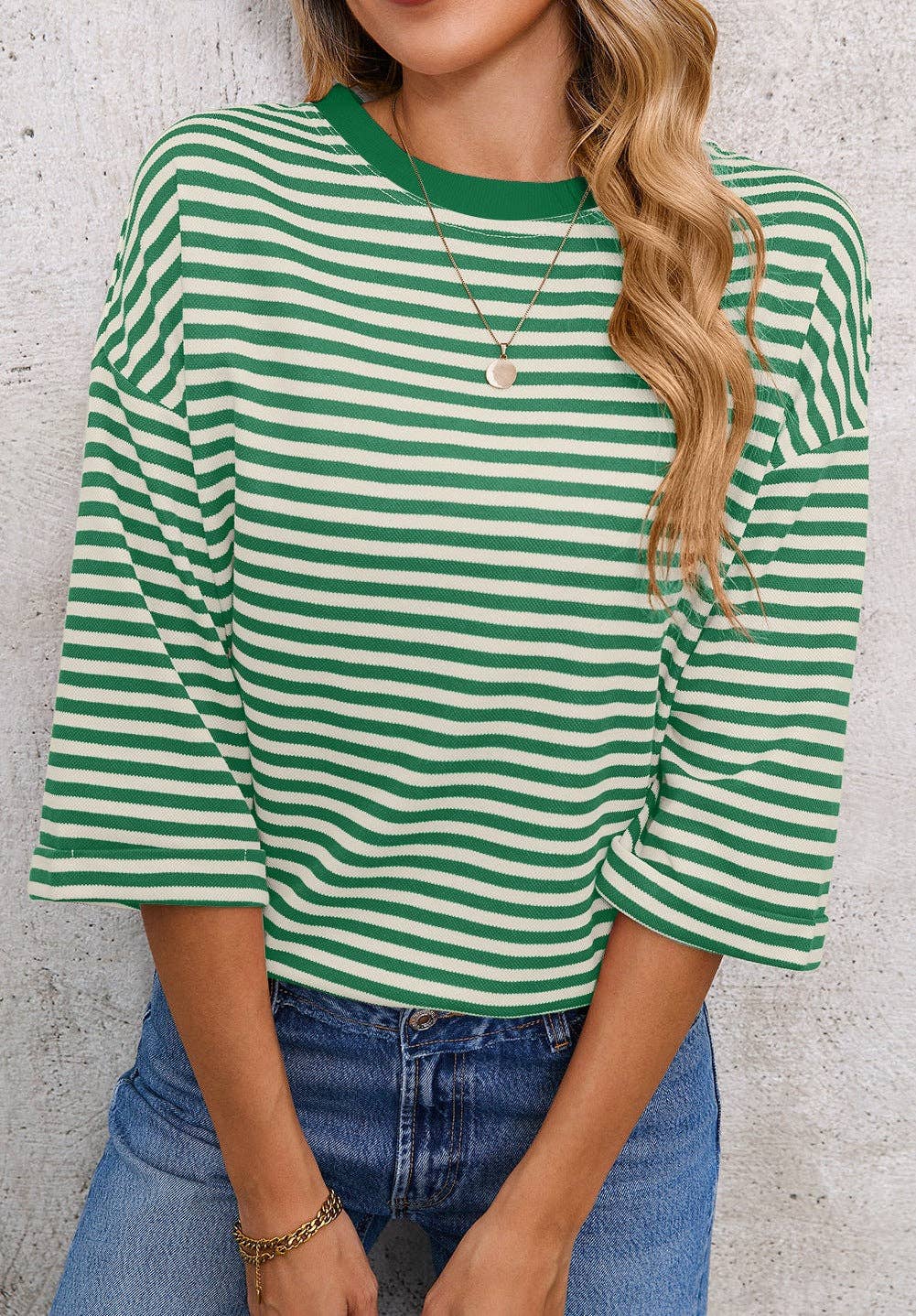 Green Striped Knit Bow-Back Top