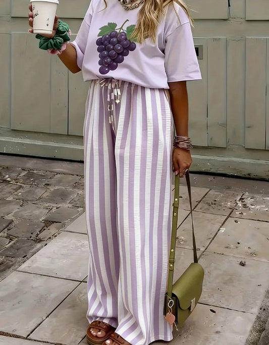 Striped Lace-Up Wide-Leg Pants