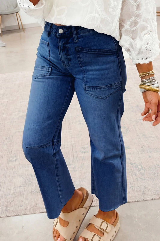 High-Waisted Cropped Straight-Leg Jeans – Raw Hem