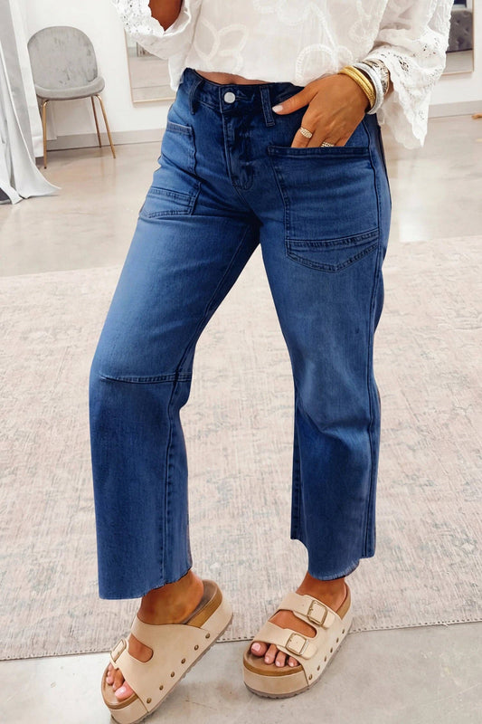 High-Waisted Cropped Straight-Leg Jeans – Raw Hem