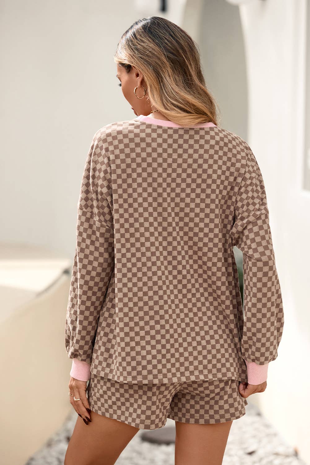 Checkerboard Pullover & Shorts Set