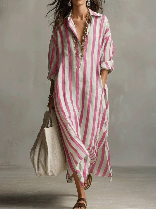 Striped V-Neck Shirt Dress