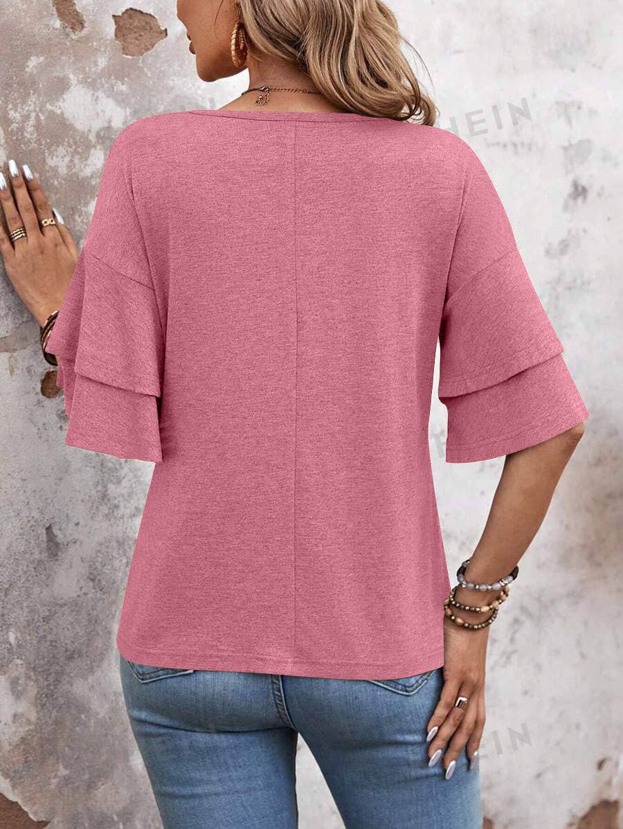 Flutter Sleeve V-Neck Blouse