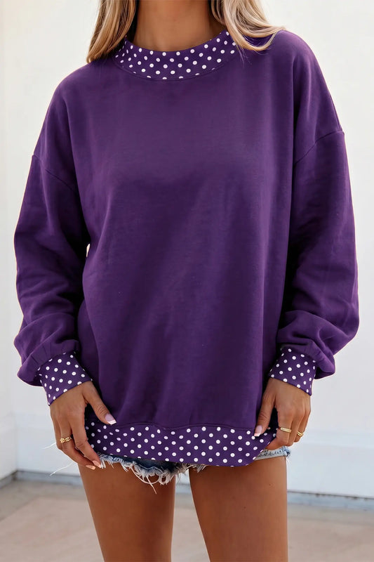 Polka Dot Trim Mockneck Sweatshirt