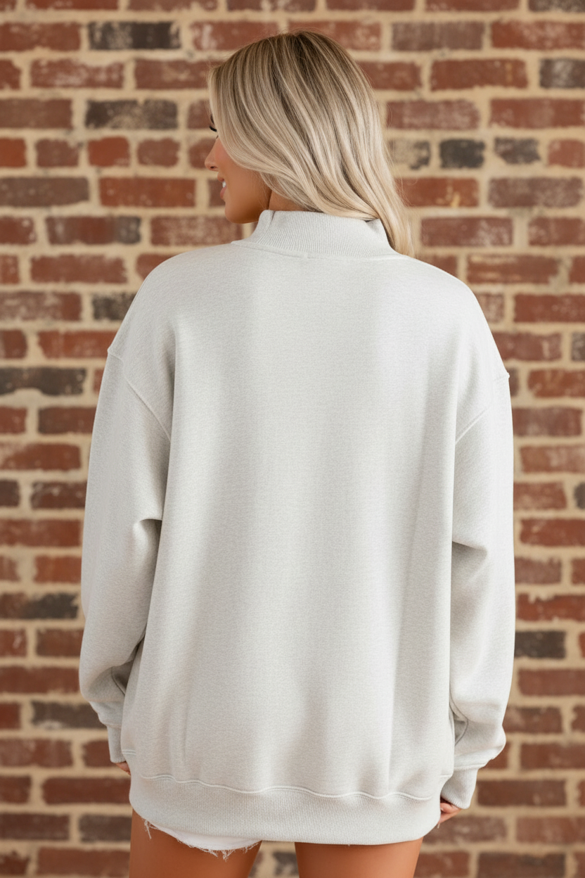 OMG! WWJD Embroidered Patchwork Mockneck Sweatshirt