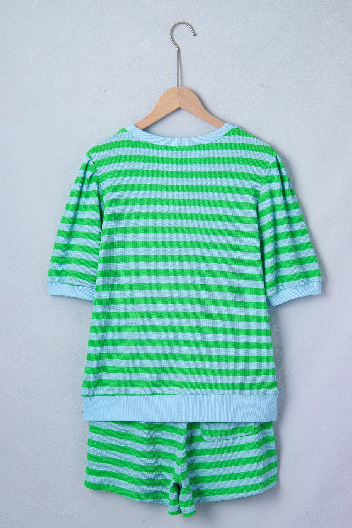 Striped Puff-Sleeve Top & Shorts Set