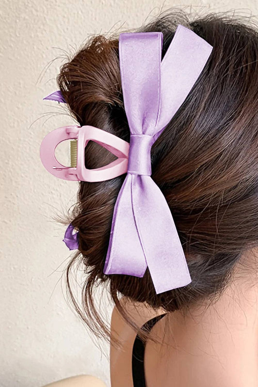 Pink Satin Bow Hair Claw Clip