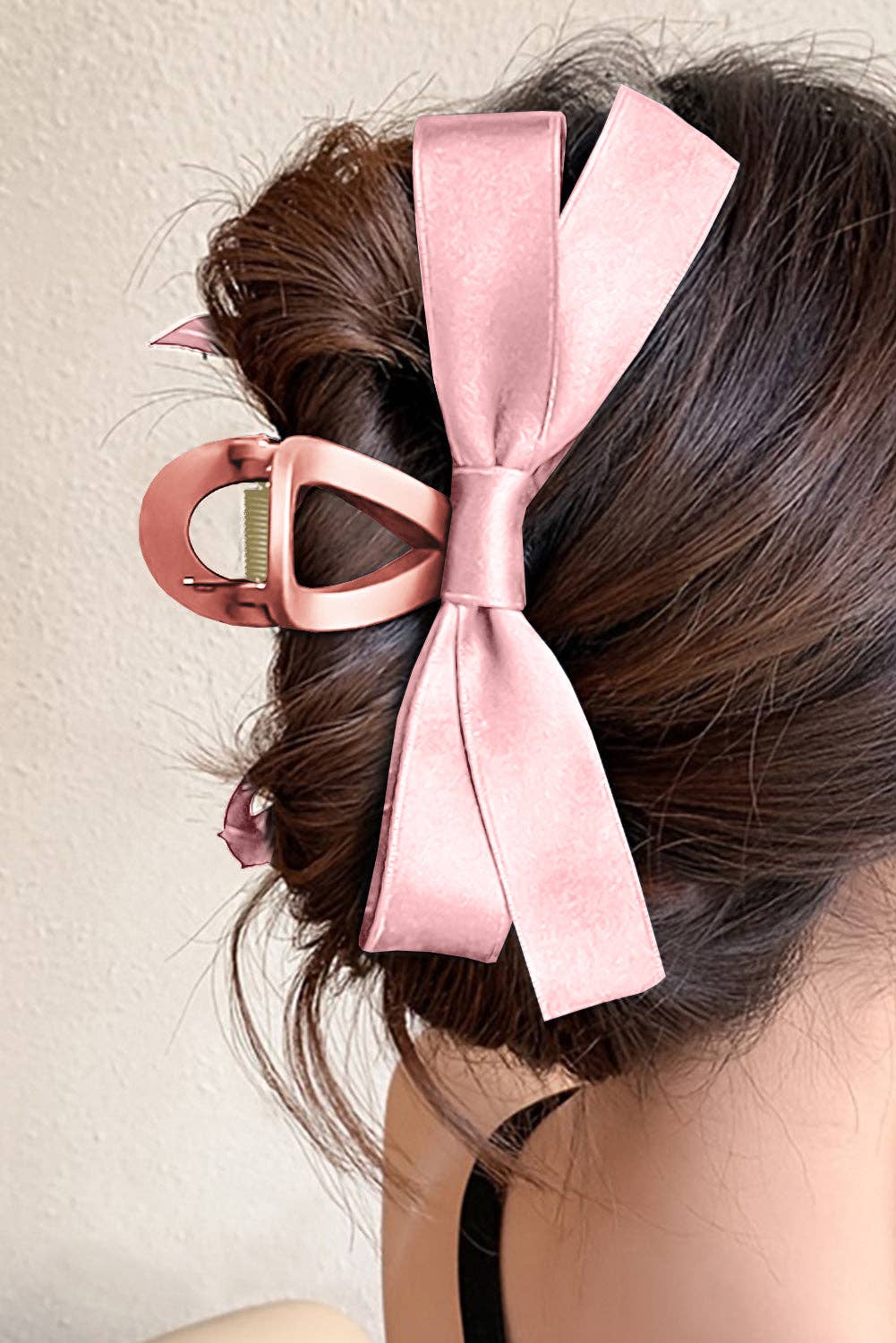 Pink Satin Bow Hair Claw Clip