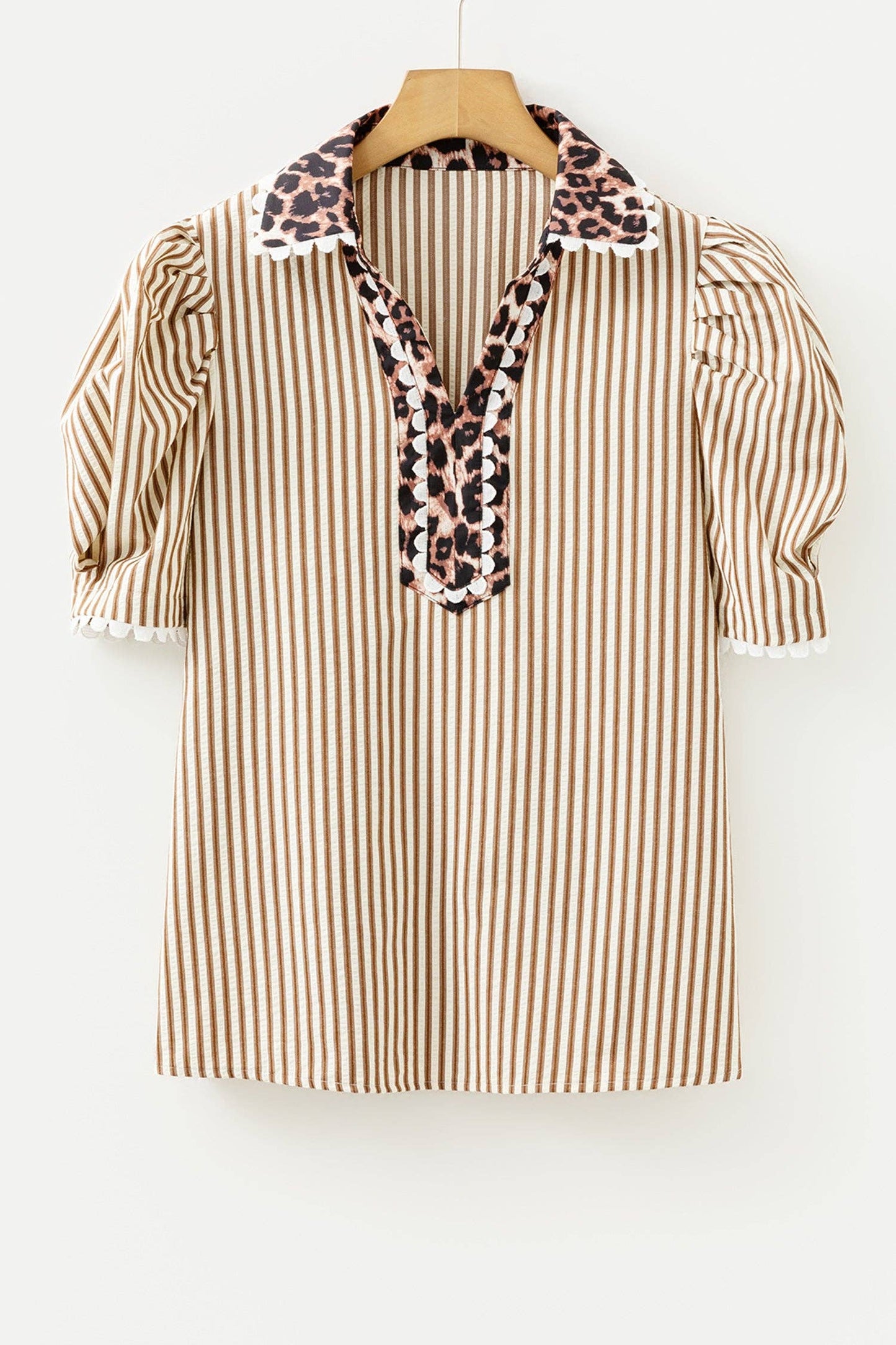 Leopard Patchwork Collared Blouse