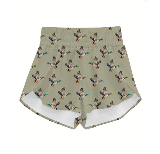 Green Duck Print Shorts
