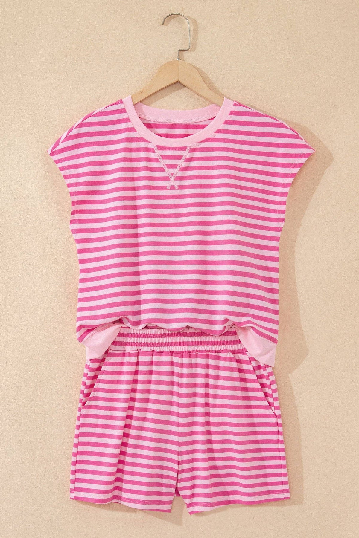 Striped Cap-Sleeve Tee & Shorts Set