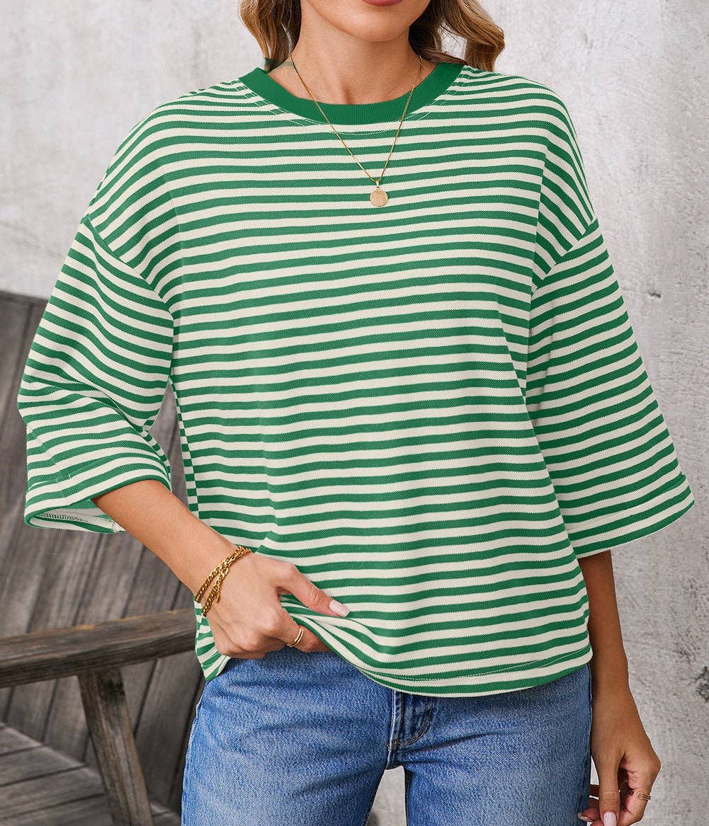 Green Striped Knit Bow-Back Top