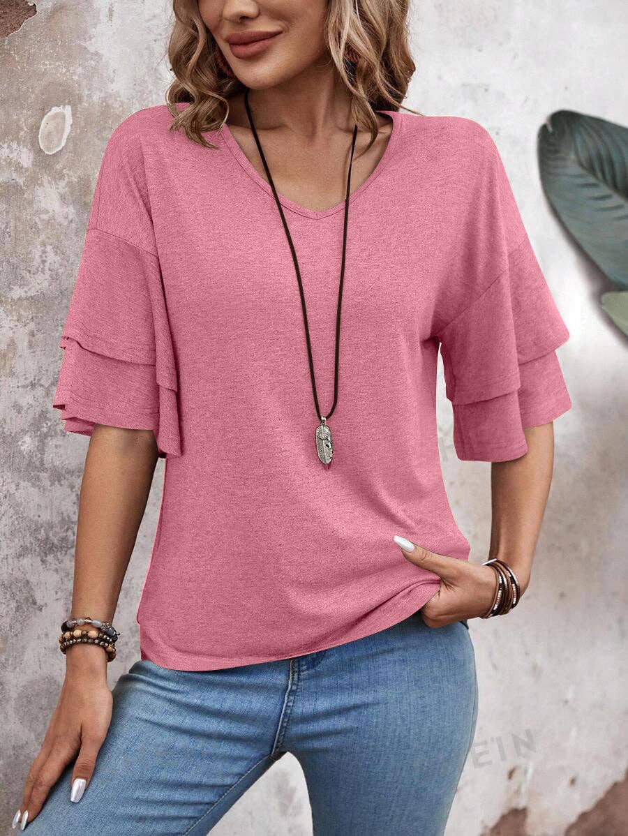 Flutter Sleeve V-Neck Blouse