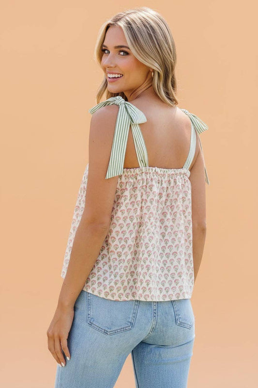 Floral Stripe Tie-Strap Babydoll Top