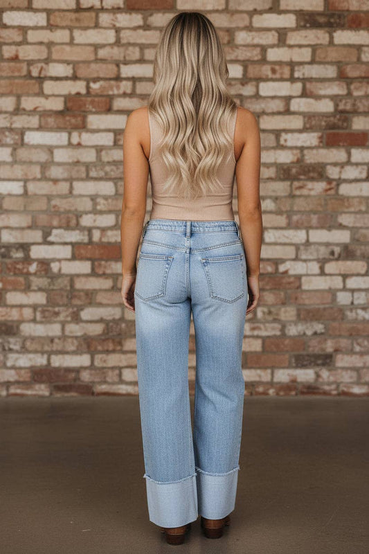 OMG! Turn-Up Cuff Wide-Leg Jeans