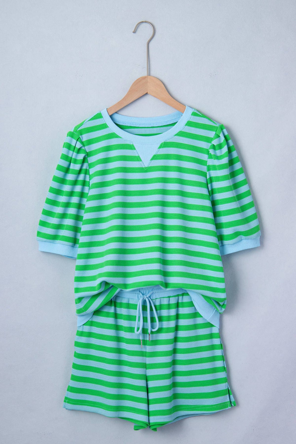 Striped Puff-Sleeve Top & Shorts Set